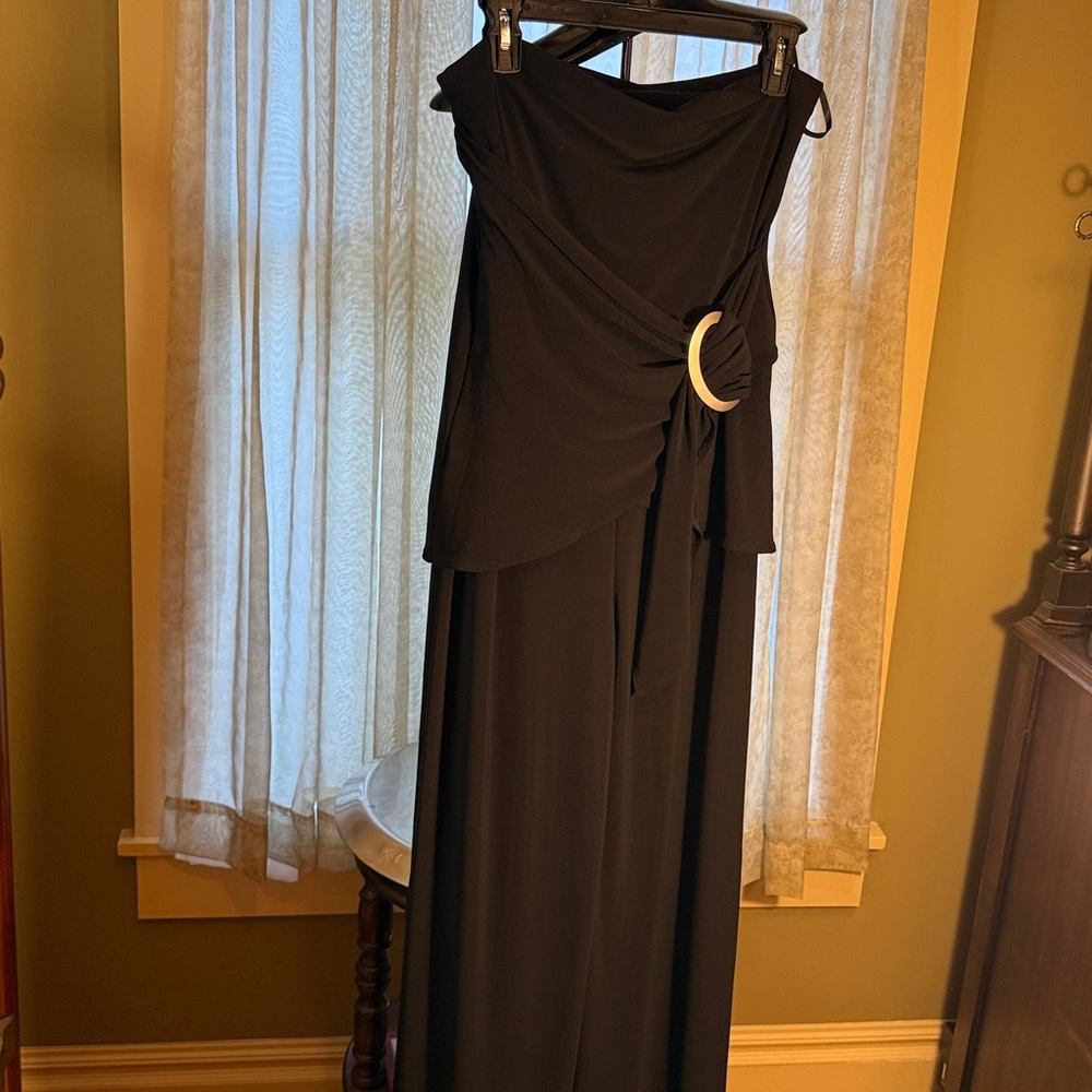 White House Black Market Black Strapless Wide-Leg Jumpsuit with Side Ring